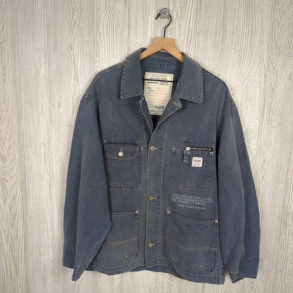 Mash Clothing Company 1995 Mens Size L Button Front Denim Jacket Blue Pockets